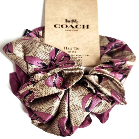 Coach Accessories - Coach Bow Print Hair Tie 2 Pack Scrunchie Multi Silk Blend NEW with tag
